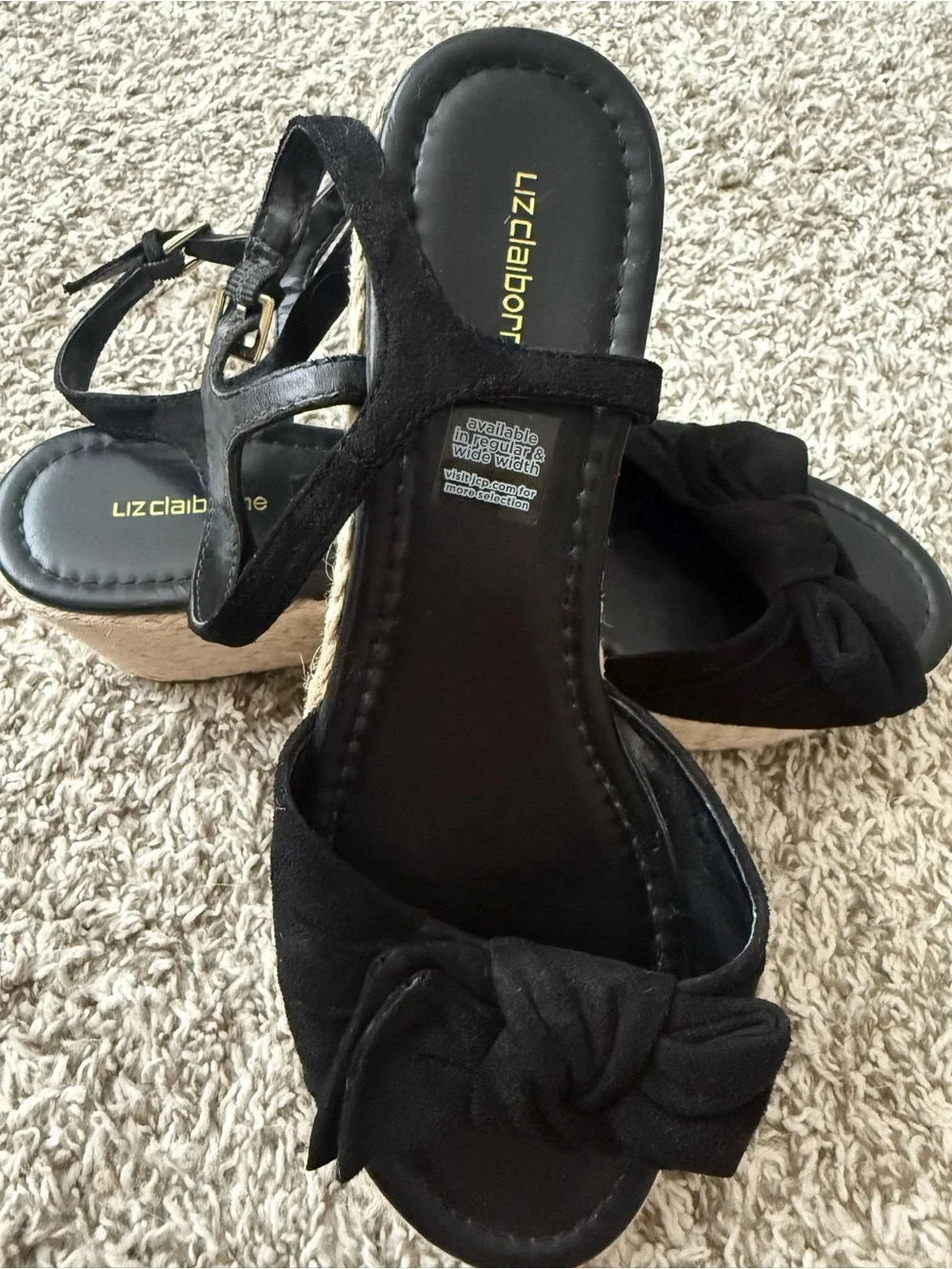 Liz Claiborne Women’s Brooklyn Wedge Sandal With Black Bow Tie